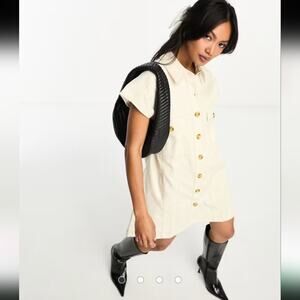 ASOS DESIGN twill boxy sleeveless mini shirt dress Stylish Cream Button-Up Dress